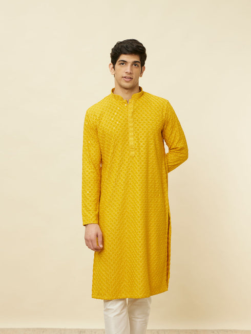 Manyavar Mustard Yellow Chikankari Kurta Set