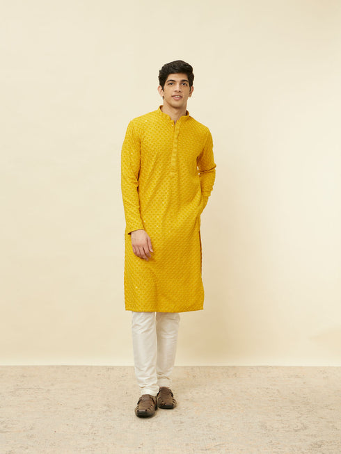 Manyavar Mustard Yellow Chikankari Kurta Set