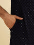 Manyavar Indigo Blue Jaal Embroidered Kurta Set with Sequin Work