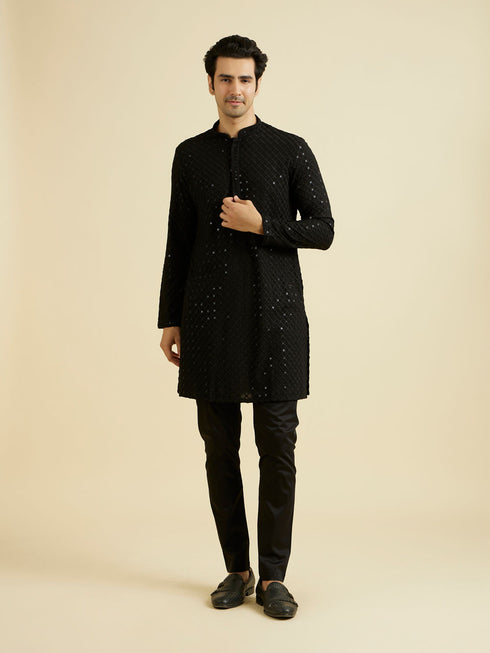 Manyavar Majestic Black Kurta Pajama