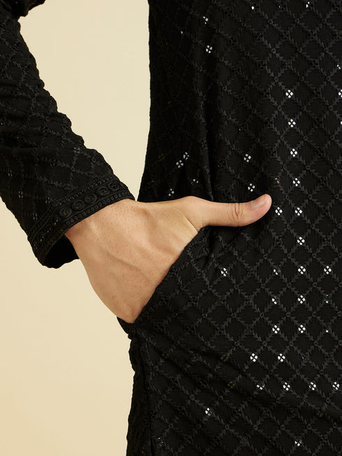 Manyavar Majestic Black Kurta Pajama
