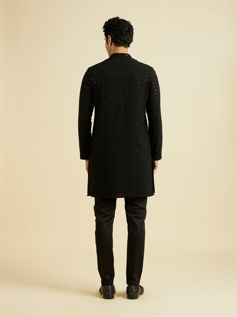 Manyavar Majestic Black Kurta Pajama