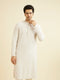 Manyavar Smoke Grey Grid Patterned Chikankari Kurta Set with Sequin Work
