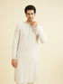 Manyavar Smoke Grey Grid Patterned Chikankari Kurta Set with Sequin Work