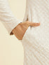 Manyavar Smoke Grey Grid Patterned Chikankari Kurta Set with Sequin Work