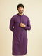 Manyavar Royal Purple Grid Patterned Chikankari Kurta Set with Sequin Work