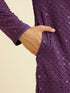 Manyavar Royal Purple Grid Patterned Chikankari Kurta Set with Sequin Work