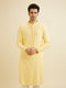 Manyavar Sunglow Yellow Grid Patterned Chikankari Kurta Set with Sequin Work