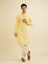 Manyavar Sunglow Yellow Grid Patterned Chikankari Kurta Set with Sequin Work