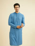 Manyavar Cerulean Blue Grid Patterned Chikankari Kurta Set with Sequin Work