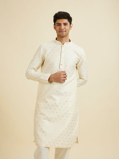 Manyavar Soft Cream Kurta Set with Buta Motifs
