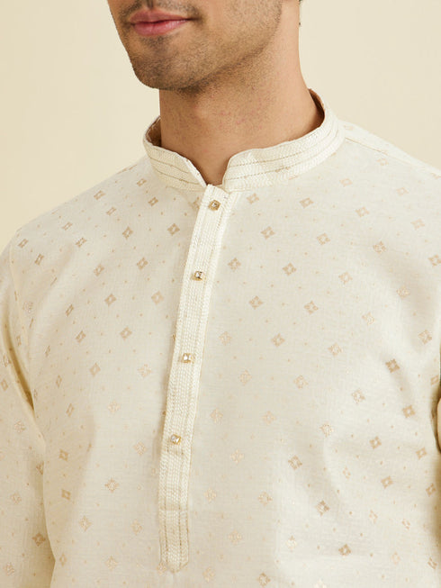 Manyavar Soft Cream Kurta Set with Buta Motifs