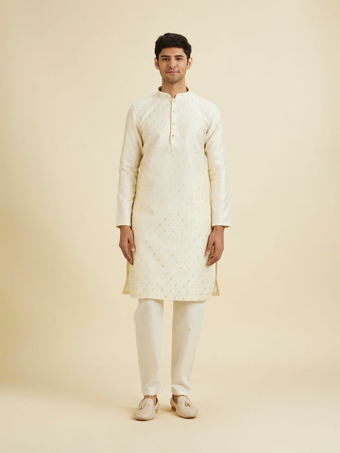 Manyavar Soft Cream Kurta Set with Buta Motifs