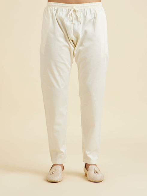 Manyavar Soft Cream Kurta Set with Buta Motifs
