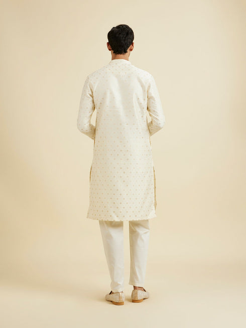 Manyavar Soft Cream Kurta Set with Buta Motifs