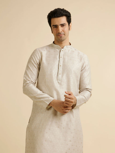 Manyavar Light Grey Buta Patterned Kurta Set