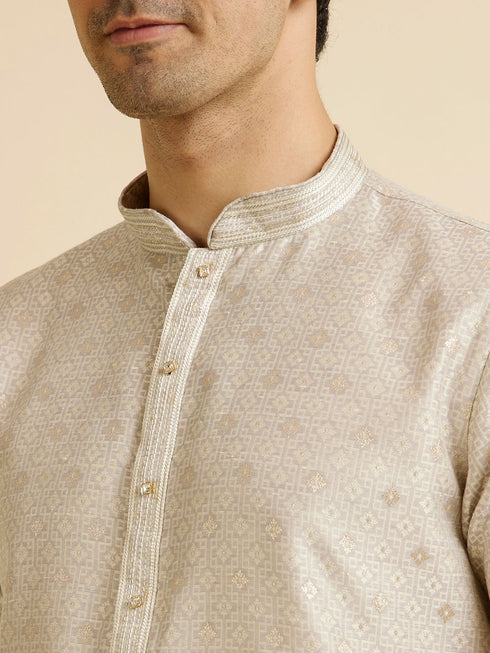 Manyavar Light Grey Buta Patterned Kurta Set