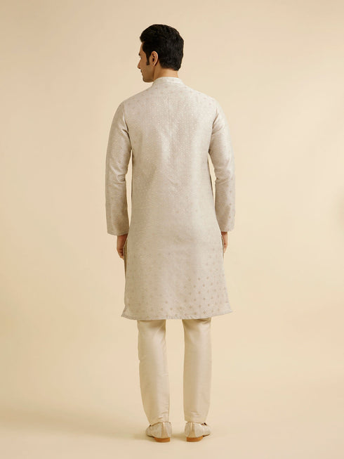 Manyavar Light Grey Buta Patterned Kurta Set