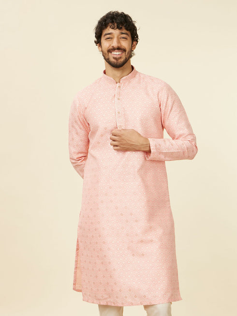 Manyavar Coral Pink Buta Patterned Kurta Set