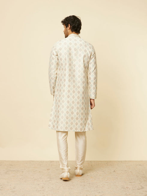 Manyavar Cream Paisley Printed Kurta Set
