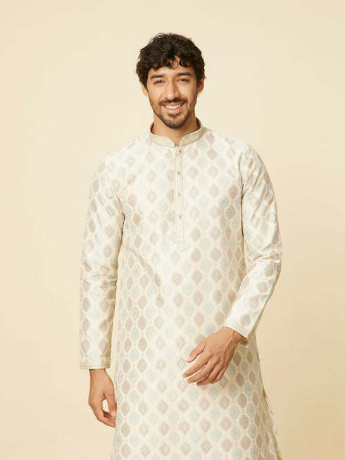Manyavar Cream Paisley Printed Kurta Set