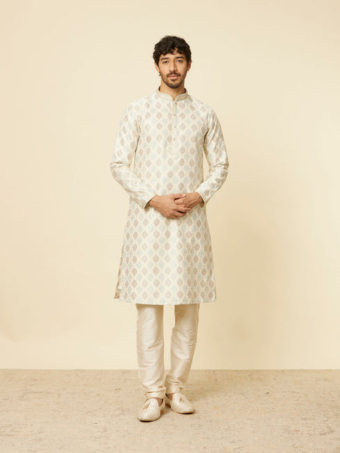 Manyavar Cream Paisley Printed Kurta Set