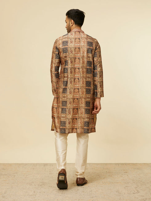 Manyavar Fawn Abstract Printed Kurta Set