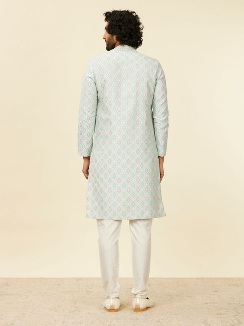 Manyavar Light Blue Medallion Patterned Kurta Set