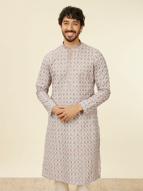 Manyavar Beige Pink Chikankari Kurta Set
