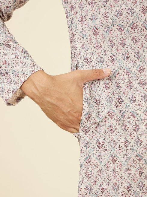 Manyavar Beige Pink Chikankari Kurta Set