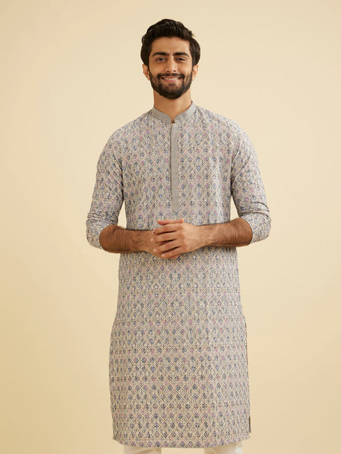 Manyavar Dolphin Grey Chikankari Kurta Set