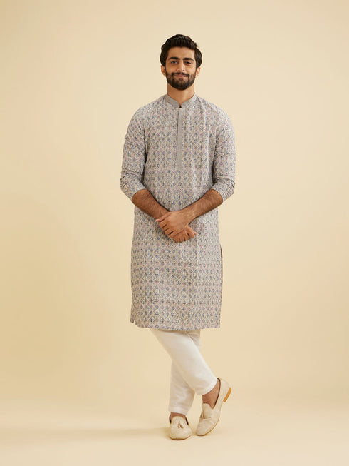 Manyavar Dolphin Grey Chikankari Kurta Set
