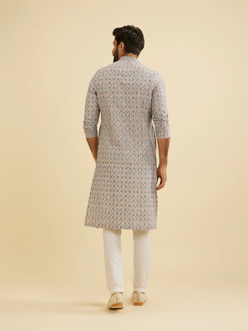 Manyavar Dolphin Grey Chikankari Kurta Set