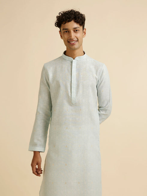 Manyavar Light Blue Dotted Print Self Patterned Kurta Set