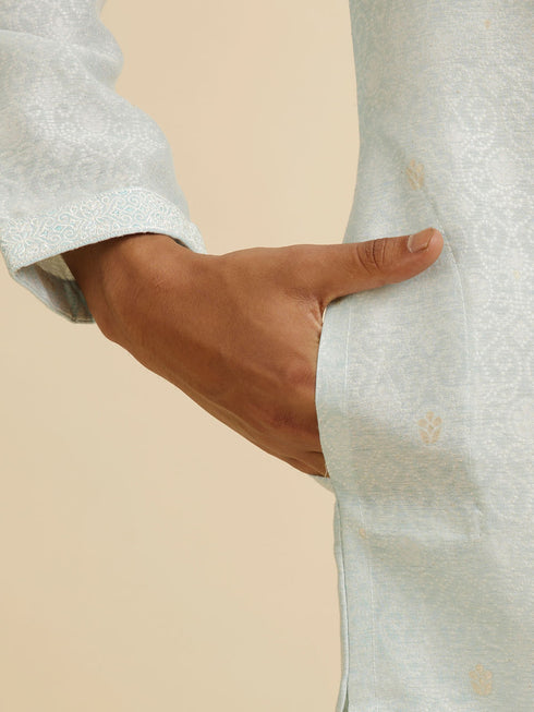 Manyavar Light Blue Dotted Print Self Patterned Kurta Set