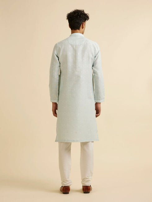 Manyavar Light Blue Dotted Print Self Patterned Kurta Set