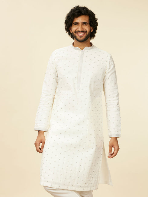 Manyavar Warm White Light Grey Kurta Set