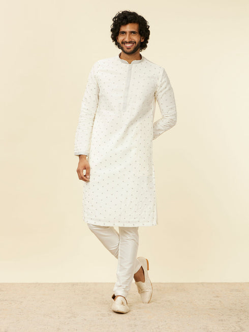 Manyavar Warm White Light Grey Kurta Set