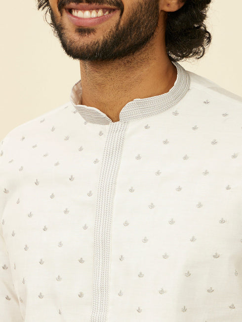 Manyavar Warm White Light Grey Kurta Set