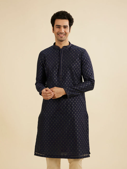 Manyavar Indigo Blue Kurta Set with Buta Motifs