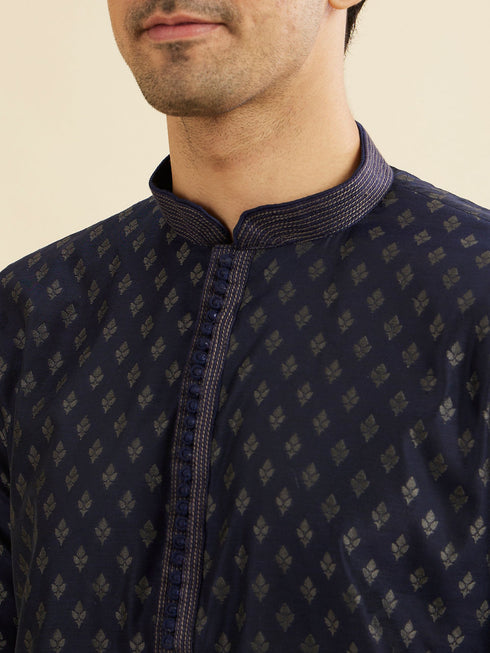 Manyavar Indigo Blue Kurta Set with Buta Motifs