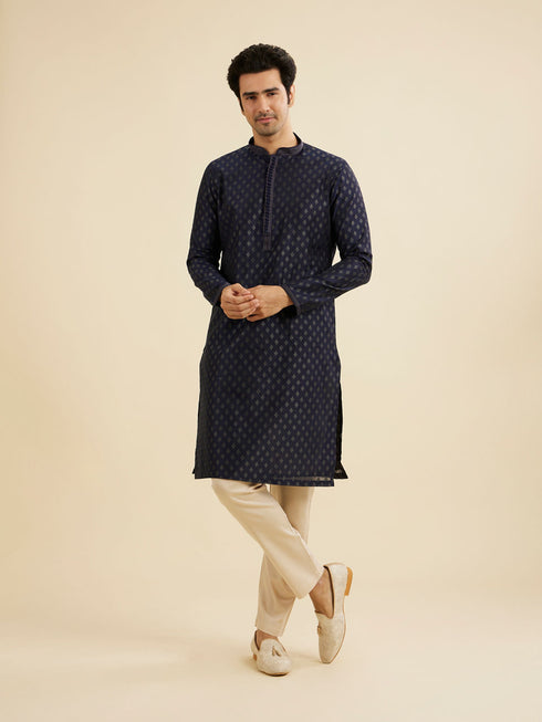 Manyavar Indigo Blue Kurta Set with Buta Motifs