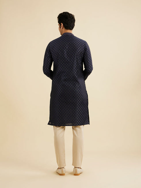 Manyavar Indigo Blue Kurta Set with Buta Motifs