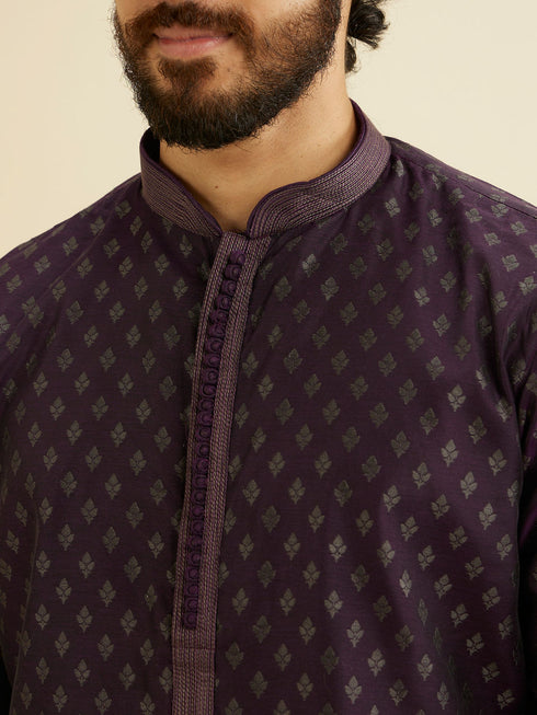 Manyavar Royal Purple Kurta Set with Buta Motifs