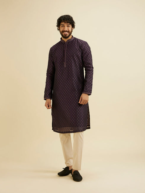 Manyavar Royal Purple Kurta Set with Buta Motifs