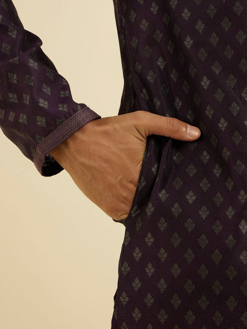 Manyavar Royal Purple Kurta Set with Buta Motifs