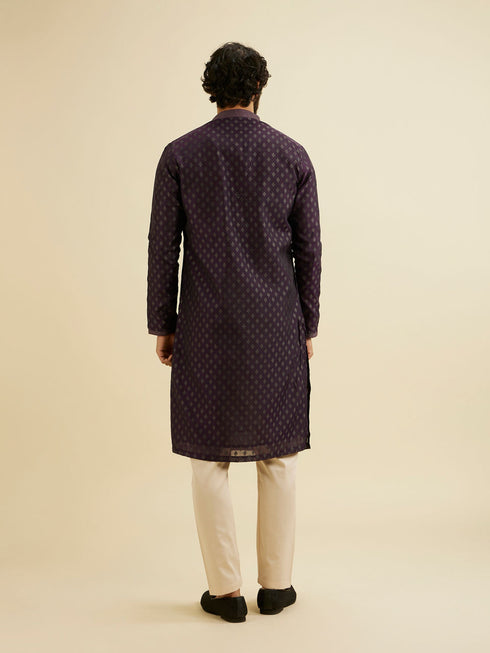 Manyavar Royal Purple Kurta Set with Buta Motifs