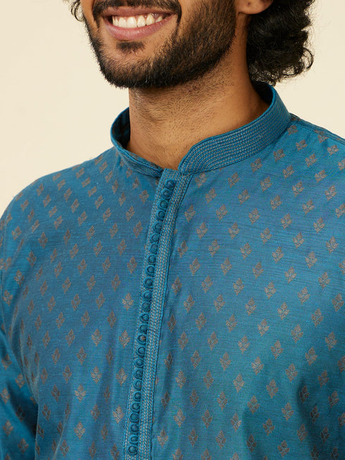 Manyavar Teal Blue Kurta Set with Buta Motifs