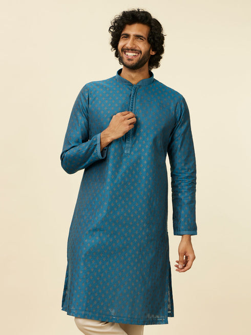 Manyavar Teal Blue Kurta Set with Buta Motifs
