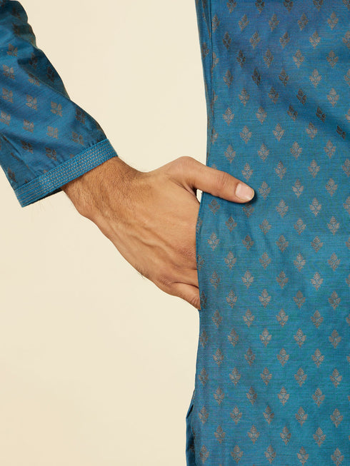 Manyavar Teal Blue Kurta Set with Buta Motifs